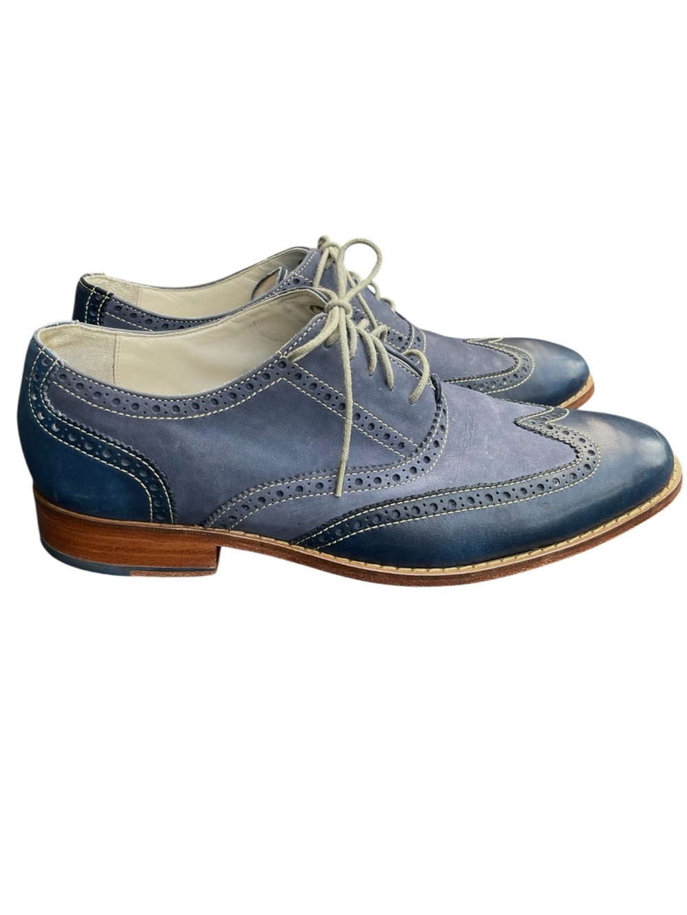 Cole Haan/Nike Air Two-Tone Blue Leather/Suede Wingtip Tie Up Oxfords (10.5)